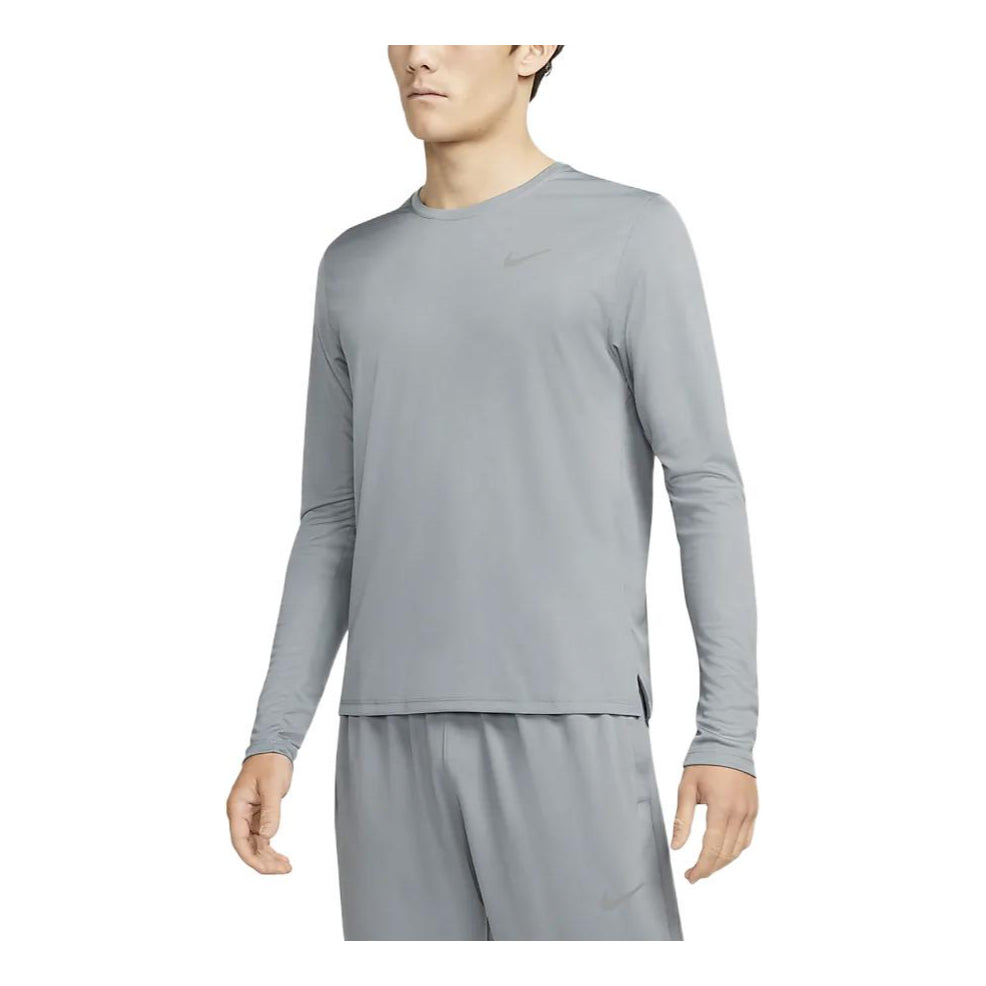 Men's Nike Dri-FIT Solid Color Logo Printing Sports Long Sleeves Asia Edition Smoke Gray T-Shirt DD4577-084