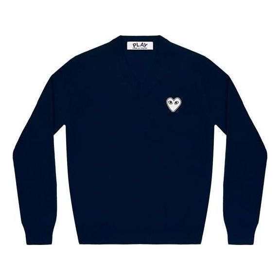 (WMNS) COMME des GARCONS PLAY V-Neck Pullover White Emblem 'Navy' AZ-N059-051-2