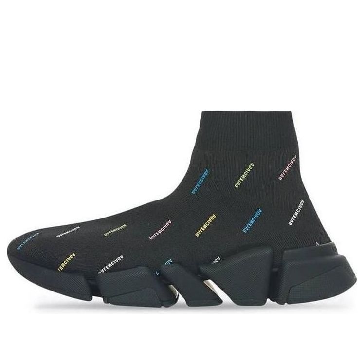 Balenciaga Speed 2.0 Sneakers 'Recycled Knit Black with Multicolor Allover Logo' 617239W2DF01088