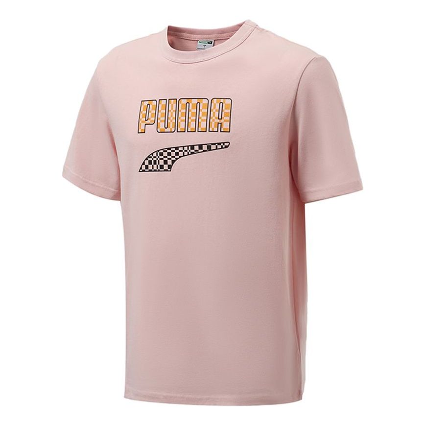 PUMA Funny Logo Printing Sports Round Neck Short Sleeve Pink Red 533042-36