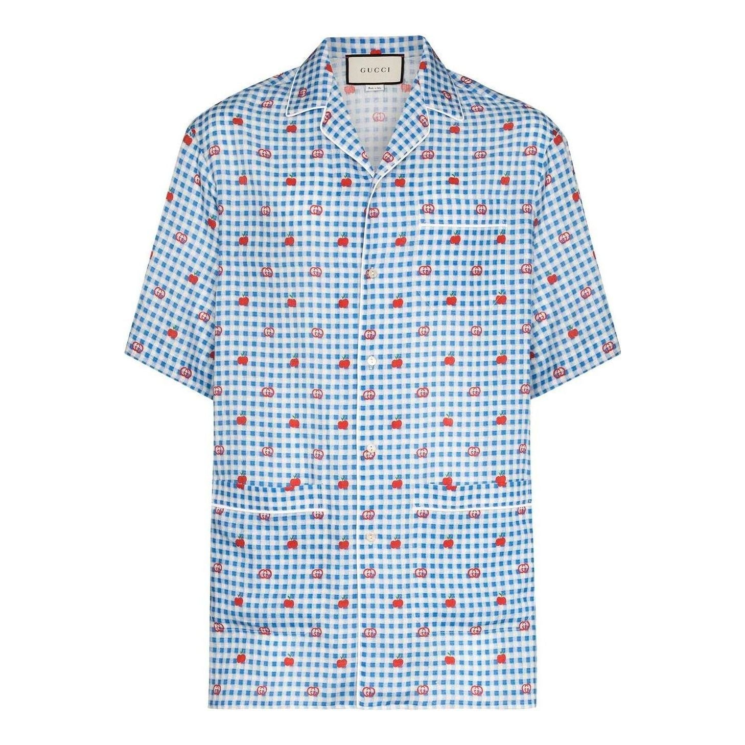 Gucci GG Apple Jacquard Check Bowling Shirt 'Blue' 636406-ZAFEM-4428