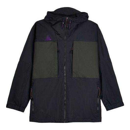Men's Nike Windproof Colorblock Outdoor Jacket Black Purple 'Black Sequoia' AQ2294-010