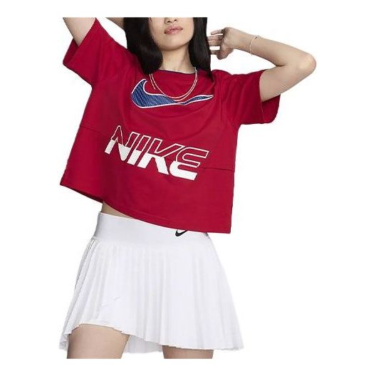 (WMNS) Nike Sportswear Logo T-shirt Asia Sizing 'Gym Red' HF6291-687