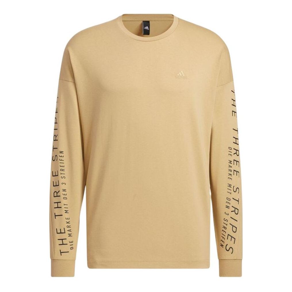adidas Solid Color Minimalistic Alphabet Printing Round Neck Pullover Unisex Khaki HM2696