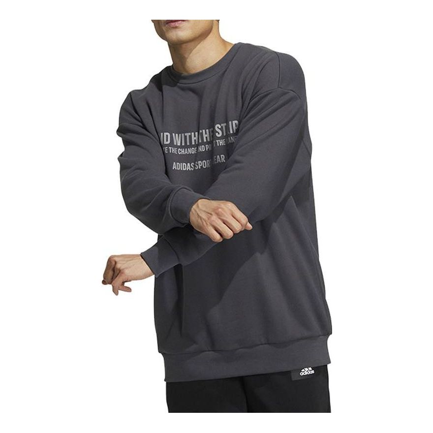Men's adidas Alphabet Printing Pattern Pullover Round Neck Long Sleeves Gray HZ7018