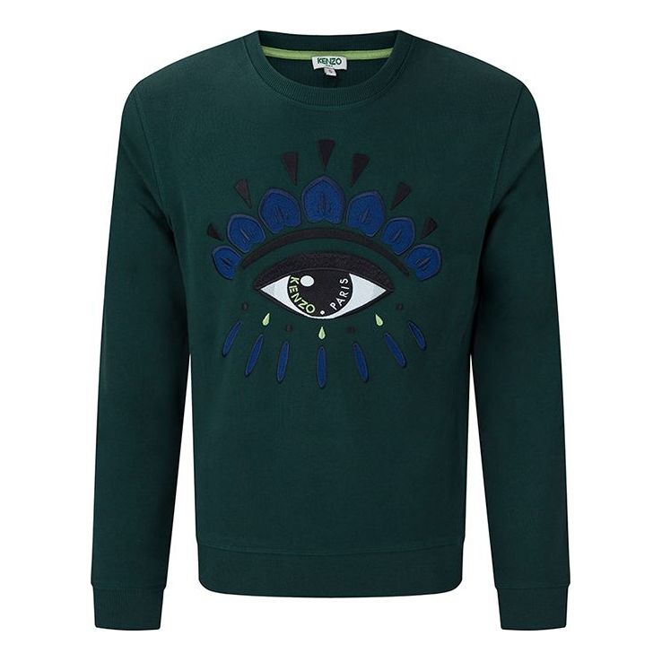 Men's KENZO Eye Logo Pullover Long Sleeves Dark Green 5SW0554XC-55