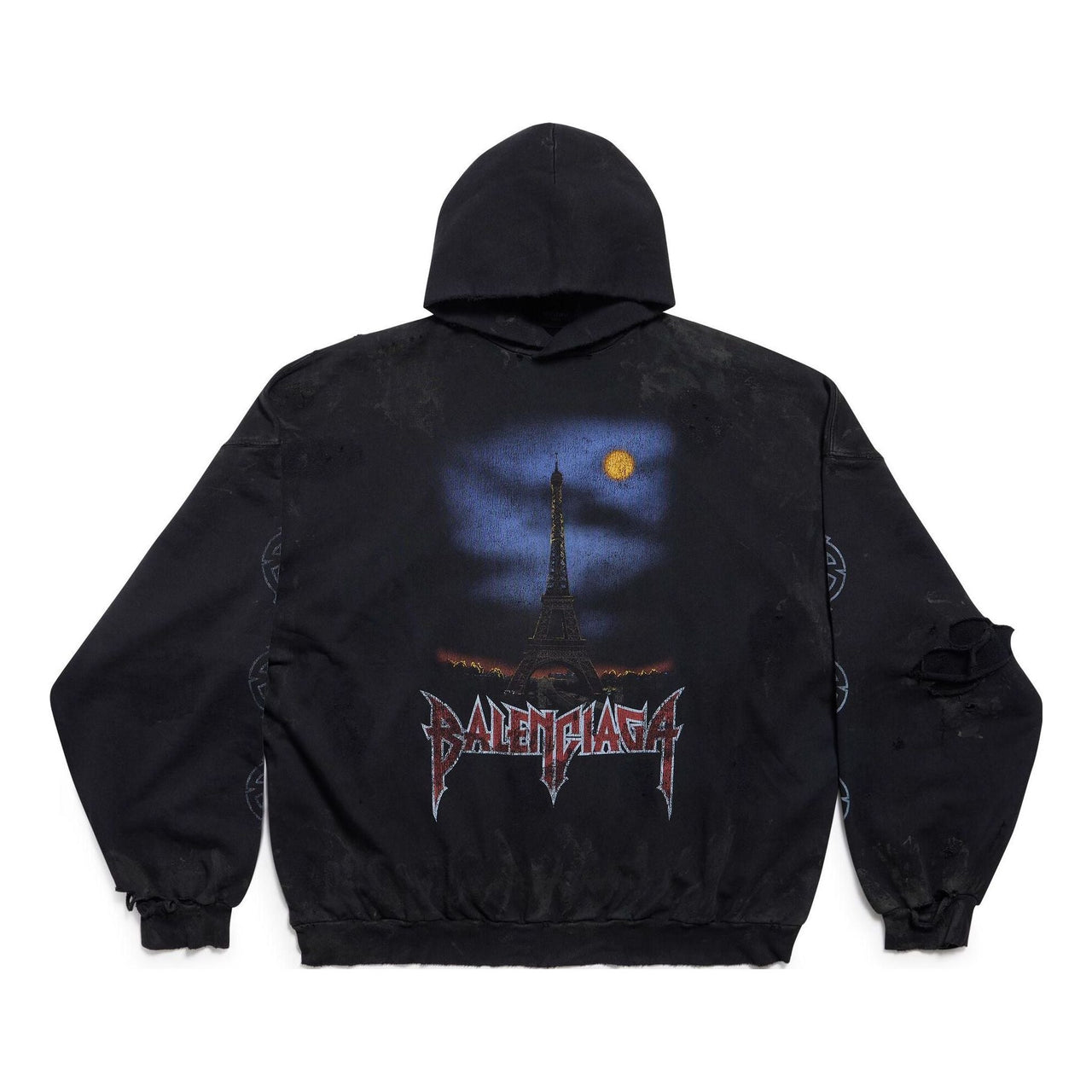 Balenciaga Paris Moon No Pocket Hoodie Oversized 'Black Faded' 744462TOVE31055
