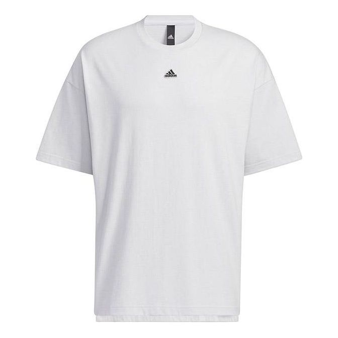 Men's adidas Solid Color Logo Printing Round Neck Short Sleeve Light Grey T-Shirt HS4378