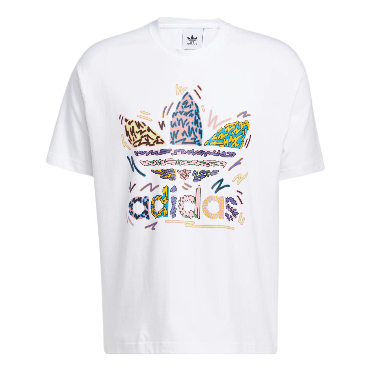 adidas originals SS22 Cartoon Logo Printing Round Neck Casual Short Sleeve Unisex White HC3076
