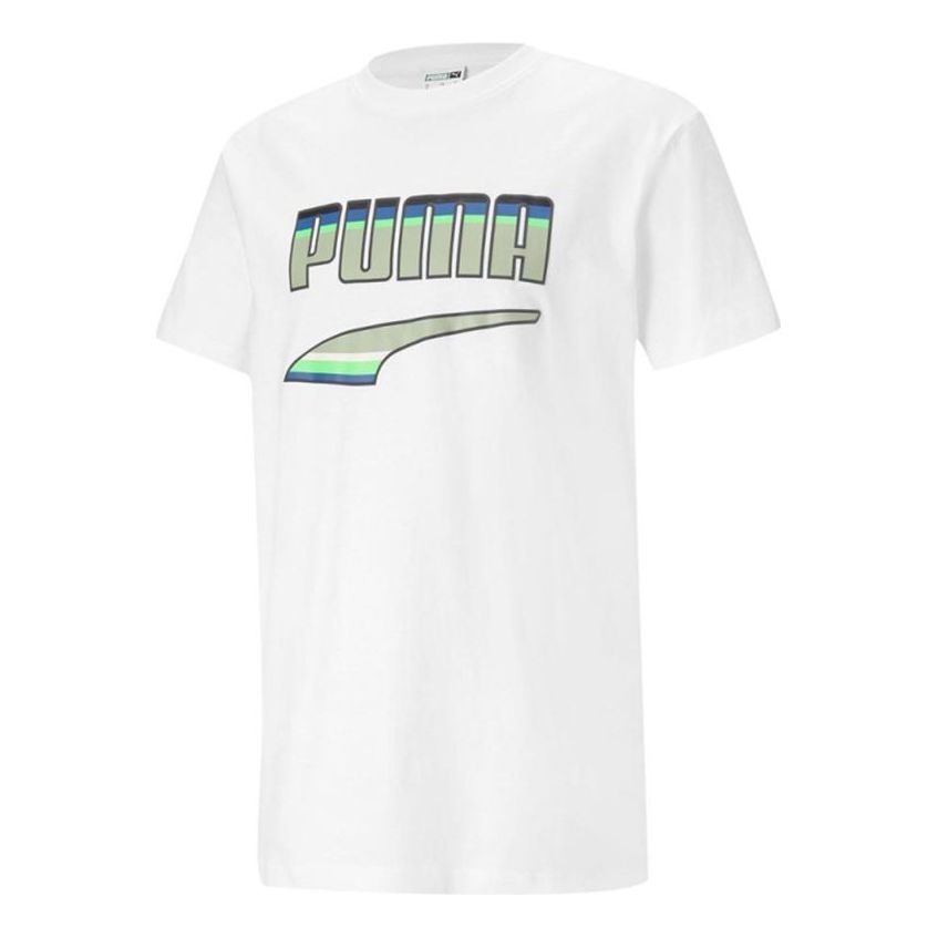 PUMA Printed Round Neck T-Shirt 'White Green' 531497-02