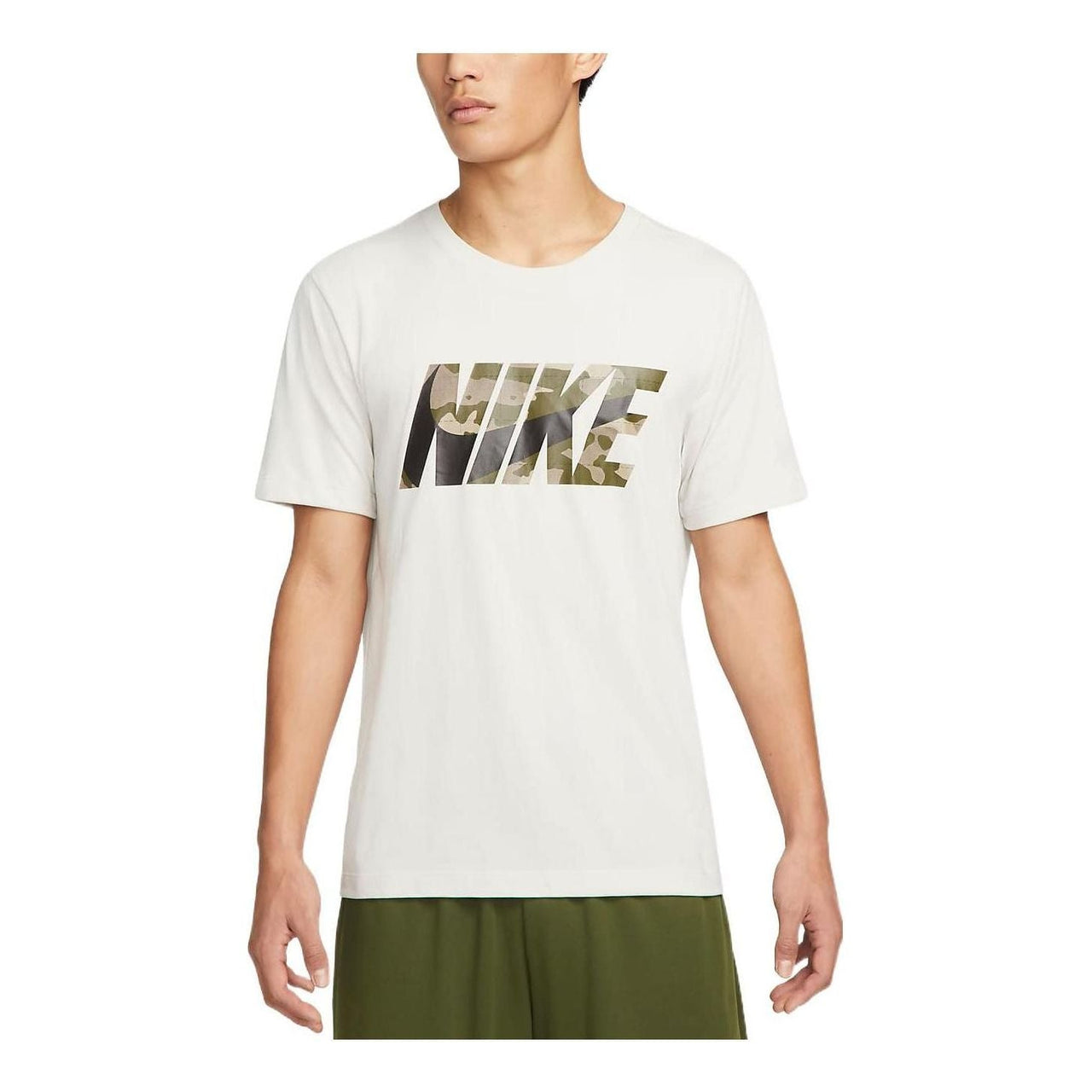 Men's Nike Camouflage Alphabet Printing Round Neck Casual Short Sleeve White T-Shirt DM5670-072