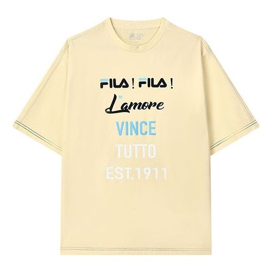 FILA Letters Logo Print Sport Loose Round Neck Short Sleeves T Shirt Men's Yellow F11M133183F-YE