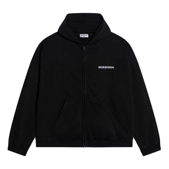 Balenciaga Turn Zip-Up Hoodie Wide Fit 'Black' 674719TLVB49034