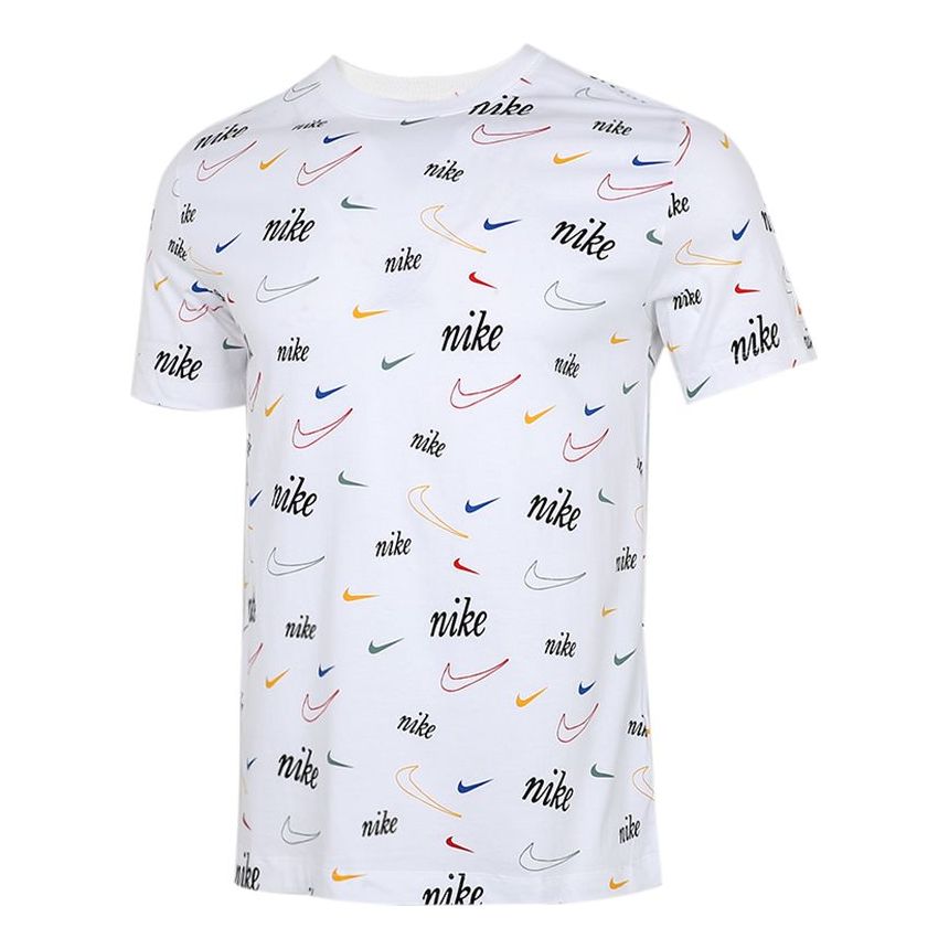 Men's Nike Full Print Logo Breathable Casual Round Neck Short Sleeve White T-Shirt DJ1392-100