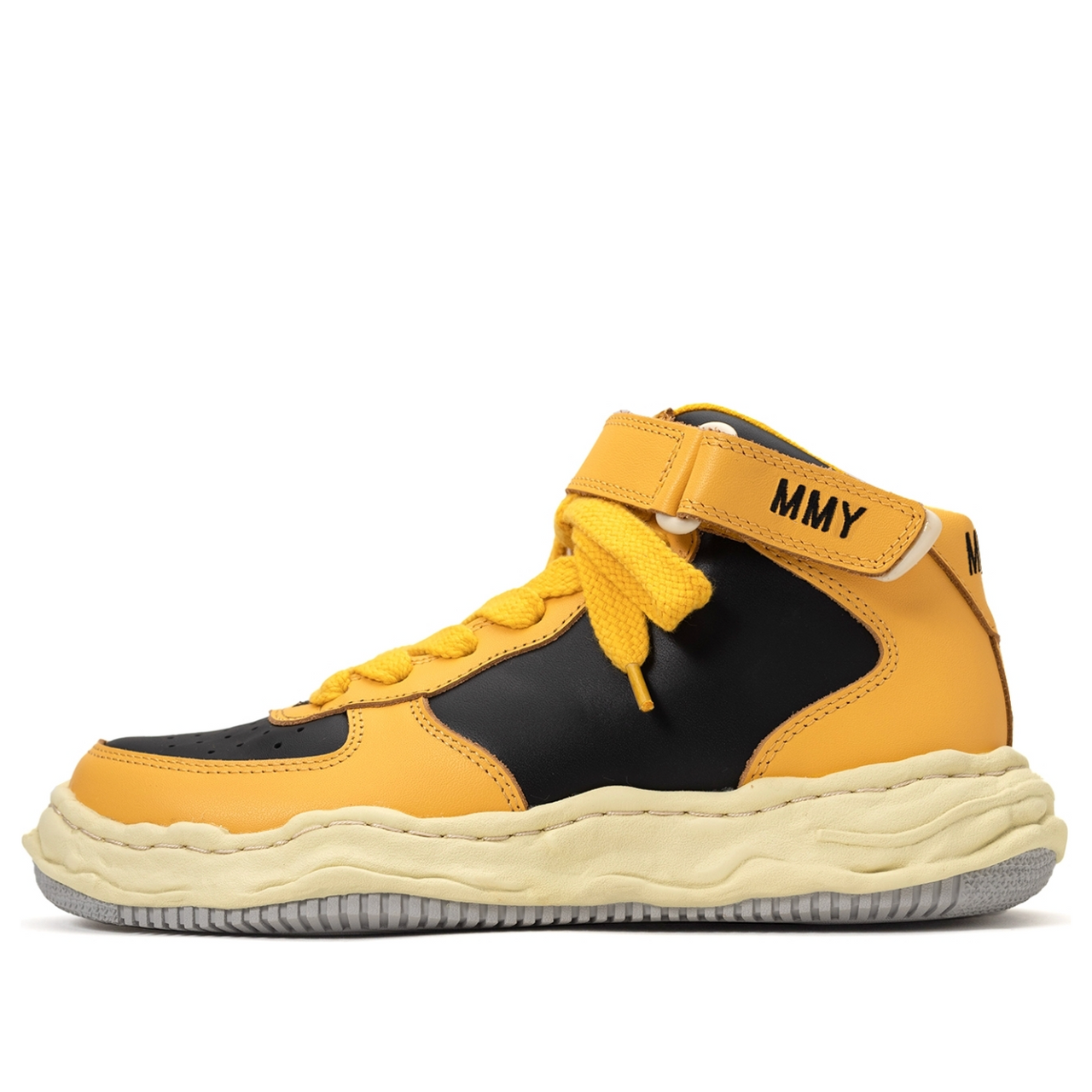 Maison MIHARA YASUHIRO WAYNE VL OG Sole Leather High-top Sneaker 'Black Yellow' A09FW729-BLKYEL