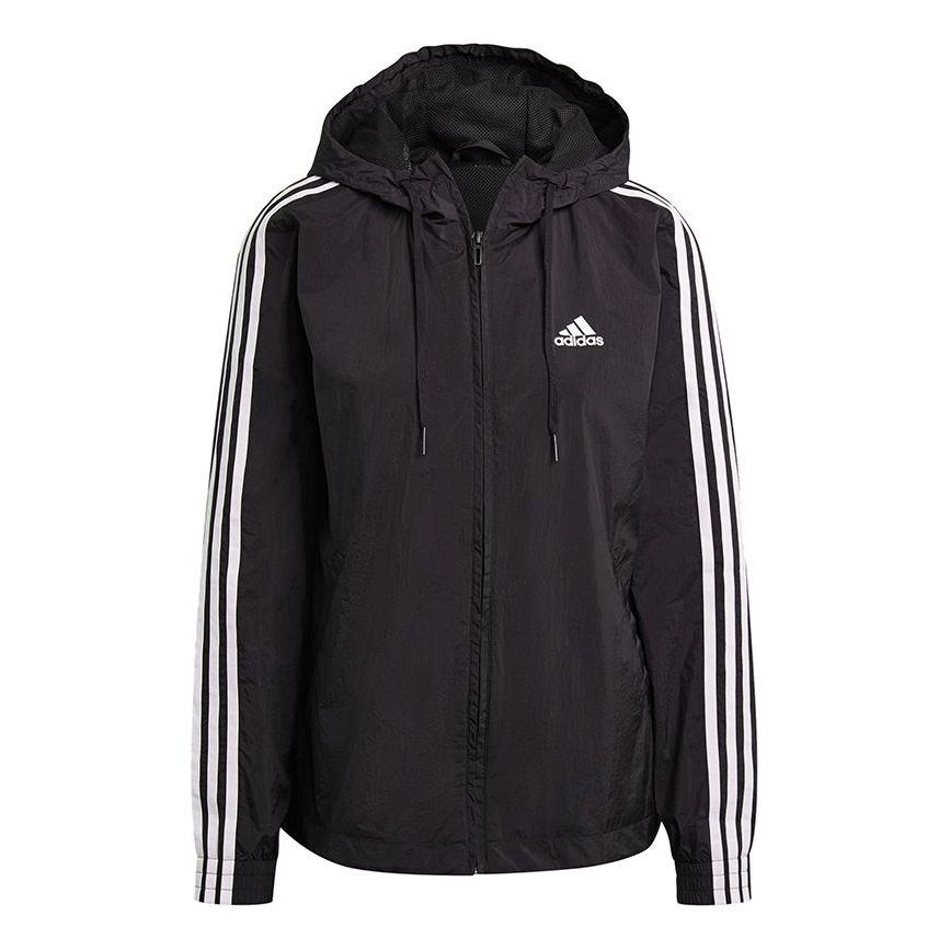(WMNS) adidas 3-Stripes Hooded Windbreaker Jacket 'Black White' GR9602