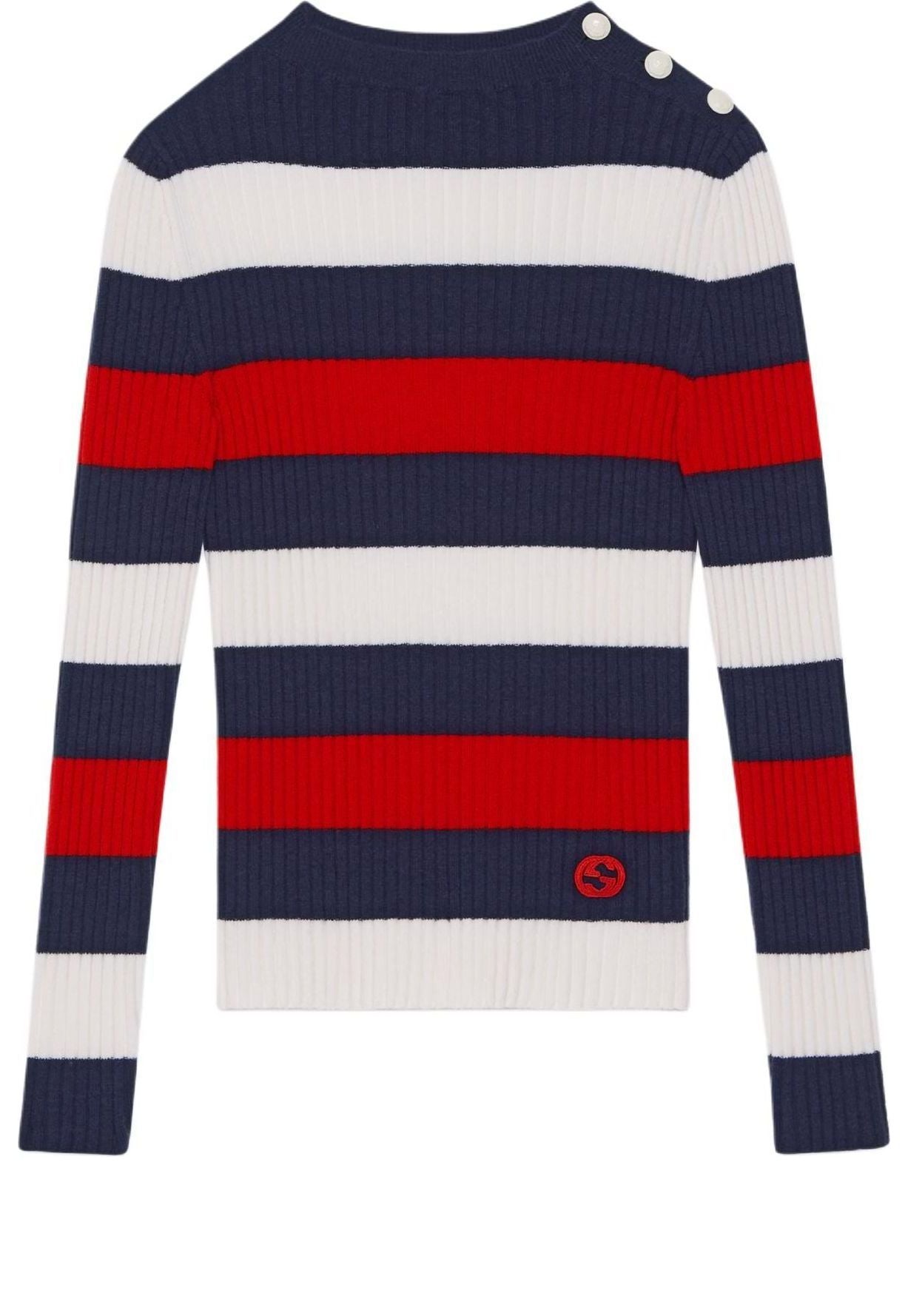 (WMNS) Gucci Striped Rib Stitch Wool Top 'Ivory Blue Red' 772969-XKDQF-9330