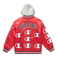 Supreme FW18 Champion Hooded Satin x Varsity Jacket Red Logo SUP-FW18-555