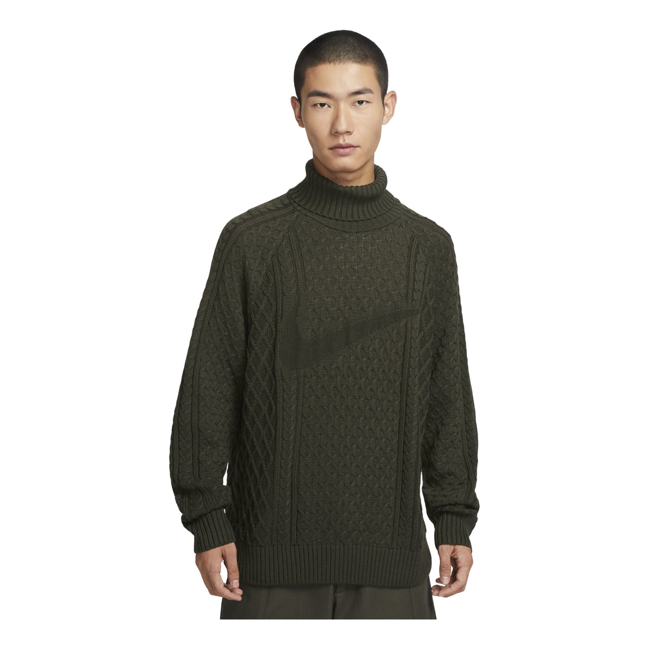 Nike Life Cable Knit Turtleneck Sweater 'Olive Green' FB7771-325