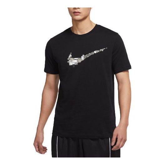 Nike Cartoon Pattern Large Logo Printing Round Neck Casual Short Sleeve Black DR1288-010