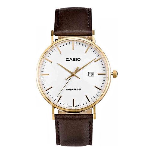 CASIO Waterproof Quartz White DialBrown Strap Mens WhiteBrown Analog MTH-1060GL-7APF