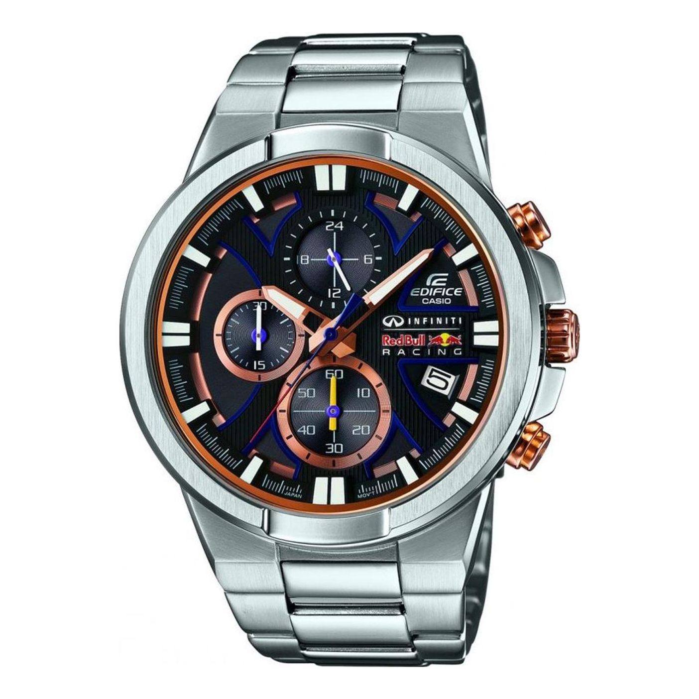 Men's CASIO EDIFICE Stylish Waterproof Quartz Movement Stainless Steel Strap Watch 44*38*12mm Black Mens EFR-544RB-1A