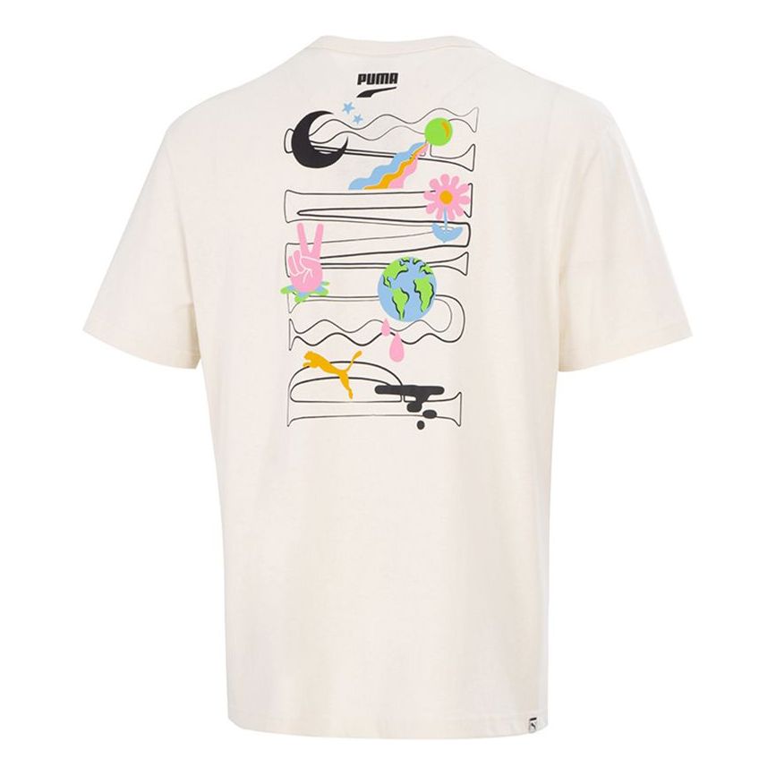 PUMA Athleisure Casual Sports Printing Round Neck Short Sleeve Creamy White 533039-73