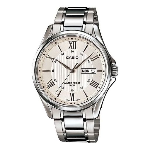 CASIO Waterproof Stainless Steel Strap Quartz Mens Silver Analog MTP-1384D-7A