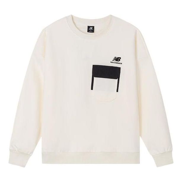New Balance Logo Pocket Sweatshirt 'White Black' AMT24371-CIC