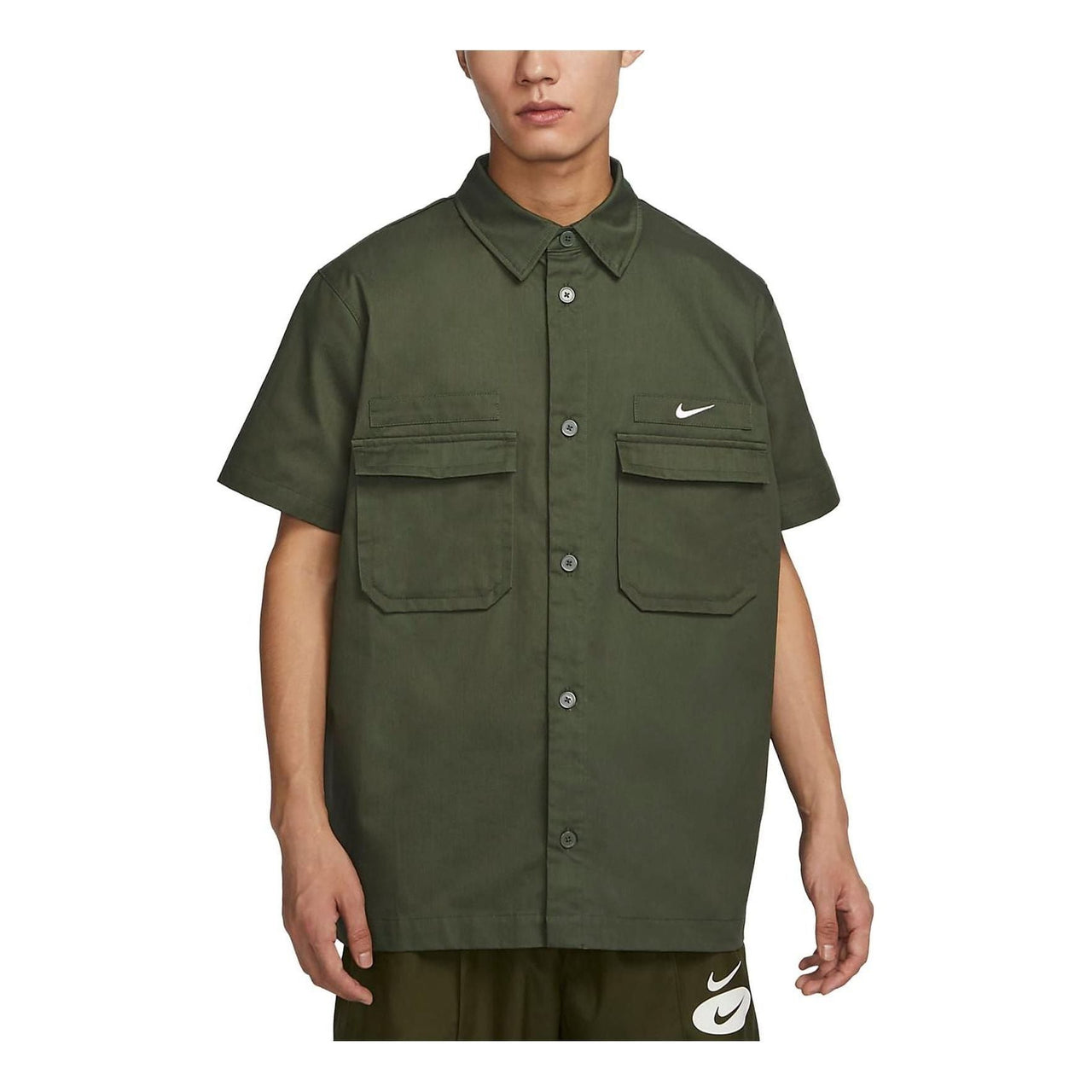 Nike Woven Military Short-Sleeve Button-Down Shirt 'Olive Green' DX3341-325