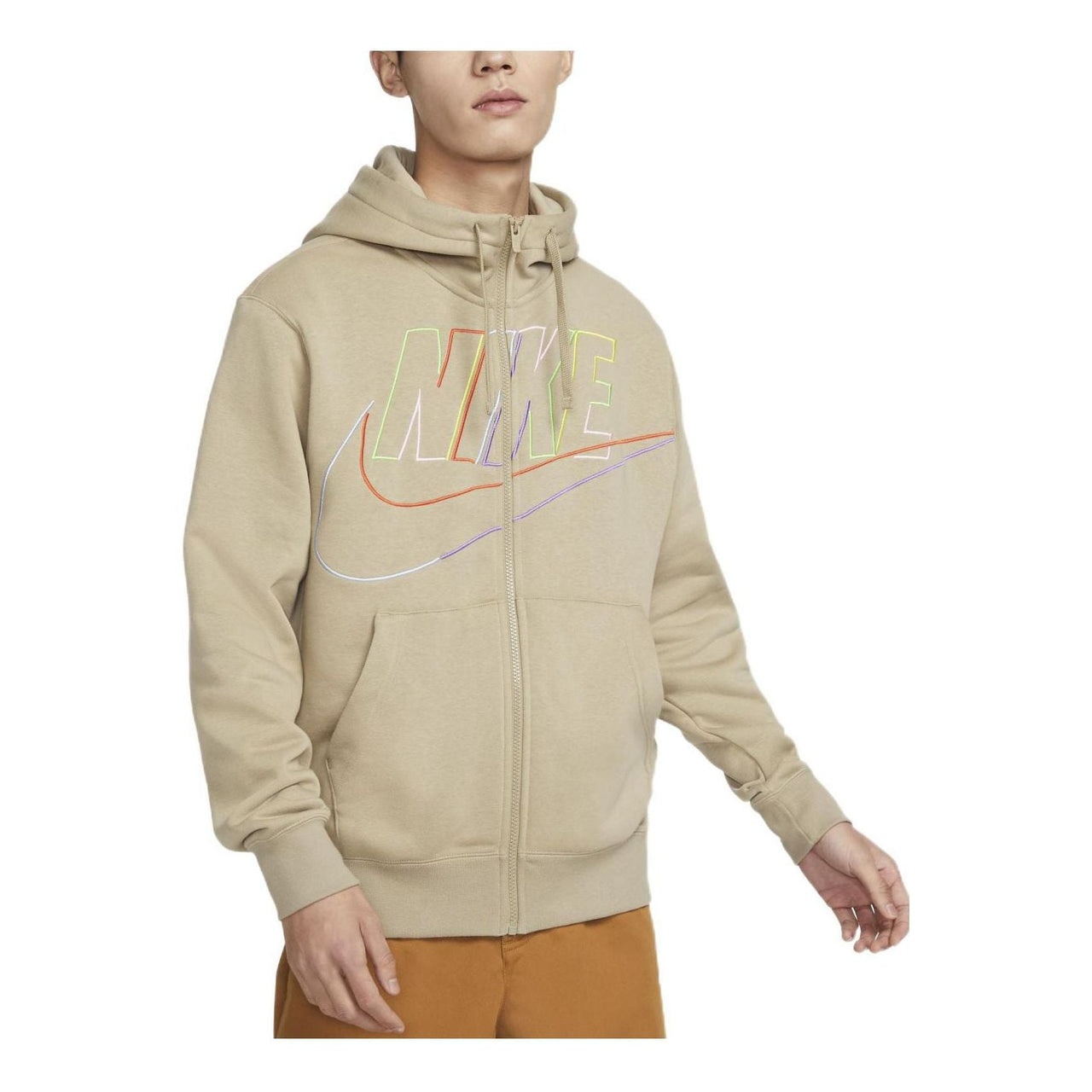 Nike Big Logo Sportswear Club Fleece Full-Zip Hoodie 'Khaki' DX0536-247