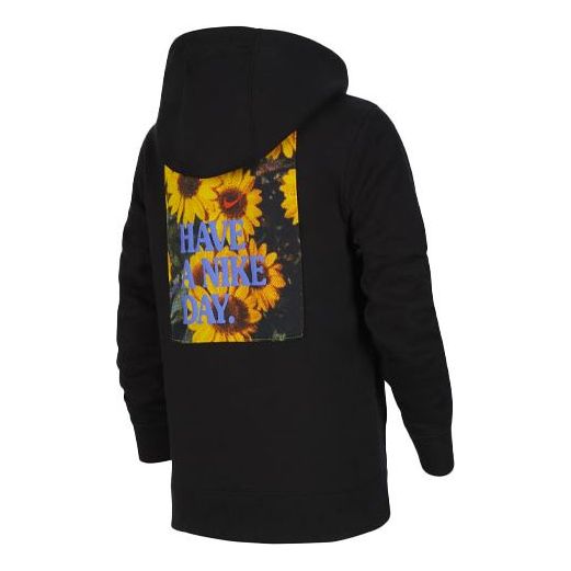 (GS) Nike Solid Color Hooded Flowers Logo Casual Boy Girls Black DM8092-010