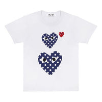 COMME des GARCONS PLAY Blue polka dots Large Small Pattern Short Sleeve White AZT238