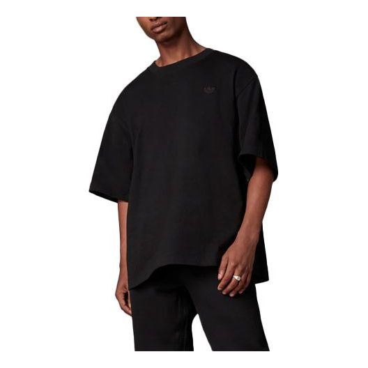 adidas originals Solid Color Logo Round Neck Pullover Short Sleeve Black H23136