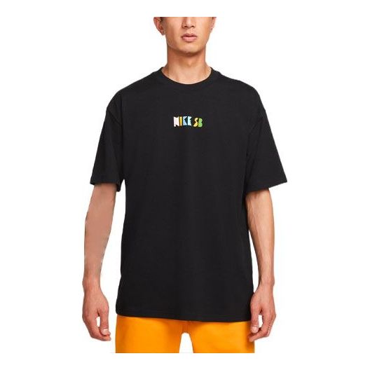 Men's Nike Loose Logo Geometry Pattern Printing Sports Short Sleeve Black T-Shirt DQ1859-010