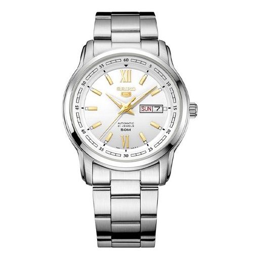 Men's SEIKO No. 5 Sports Steel strip waterproof Business Mechanical Watch White SNKP15K1