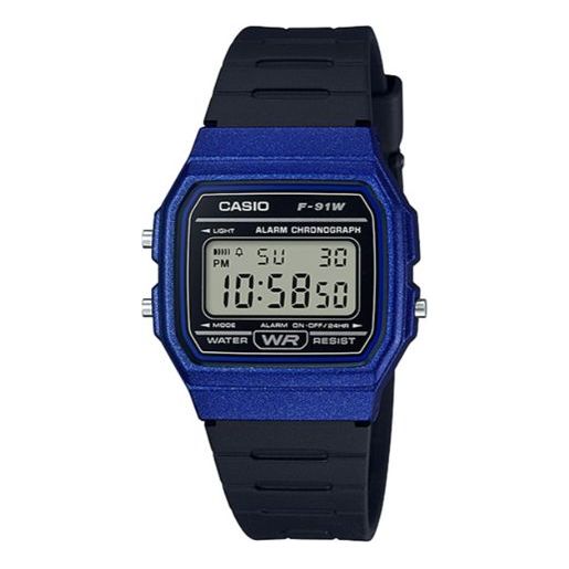 CASIO Classical Vintage Waterproof Mens Black/Blue Digital F-91WM-2A