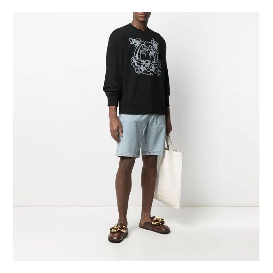 Men's KENZO SS21 Alphabet Pattern Round Neck Long Sleeves Classic Black FB55SW0184MO-99
