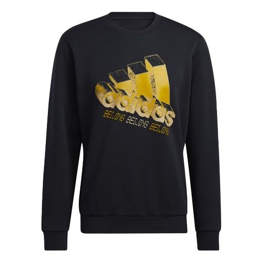 Men's adidas Kc Sweat Bj Beijing Subject Printing Round Neck Pullover Long Sleeves Sports Black HD4101