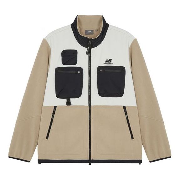 New Balance Colorblock logo Sports Stand Collar Polar Fleece Jacket Khaki 6DB42133-DB
