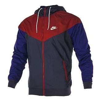 Men's Nike Windrunner Hooded Woven Windbreaker Sports Colorblock Jacket Red 727325-452