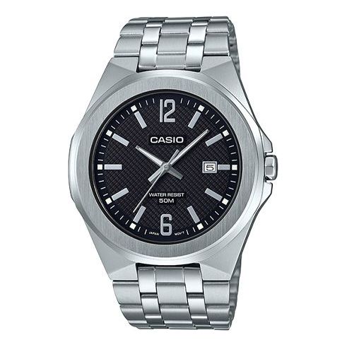 CASIO Waterproof Stainless Steel Strap Mens Black Analog MTP-E158D-1A2021