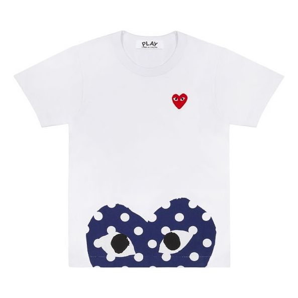 (WMNS) COMME des GARCONS PLAY Polka Dot Half Heart Tee 'White Blue' AZ-T235-051-1