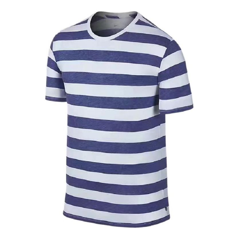 Men's Nike White Blue Stripe Printing Casual Sports Round Neck Short Sleeve White Blue T-Shirt 841545-100