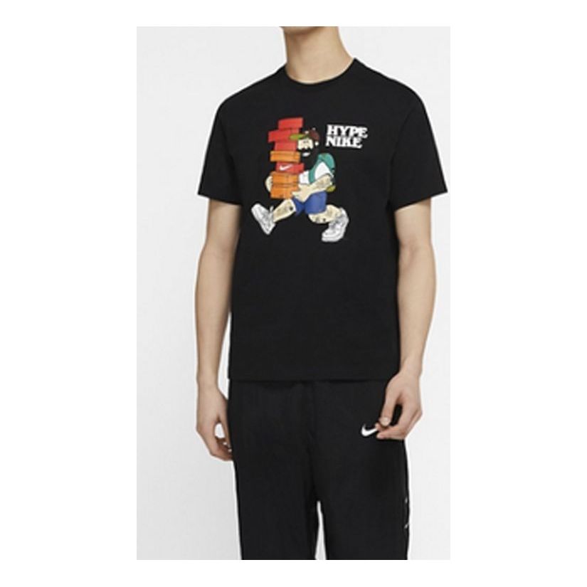Nike Letter Cartoon Printing Round Collar Male Black CW4003-010