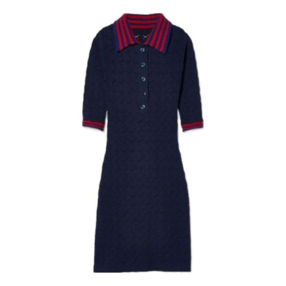 (WMNS) Gucci Cotton Lace Polo Dress 'Dark Blue' 792041-XKD4C-4735