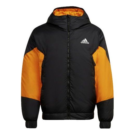 Men's adidas Colorblock Outdoor Sports Stay Warm Hooded With Down Feather Black Jacket GV5354