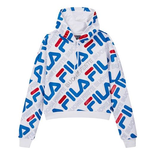 (WMNS) FILA Large Logo Full Print Loose Hoodie White F11W018240F-PU