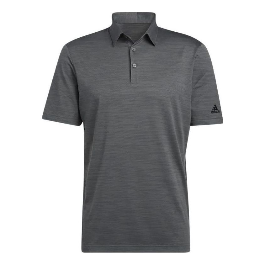Men's adidas Solid Color Logo Micro Mark Golf Sports Short Sleeve Dark Grey Polo Shirt HA9158