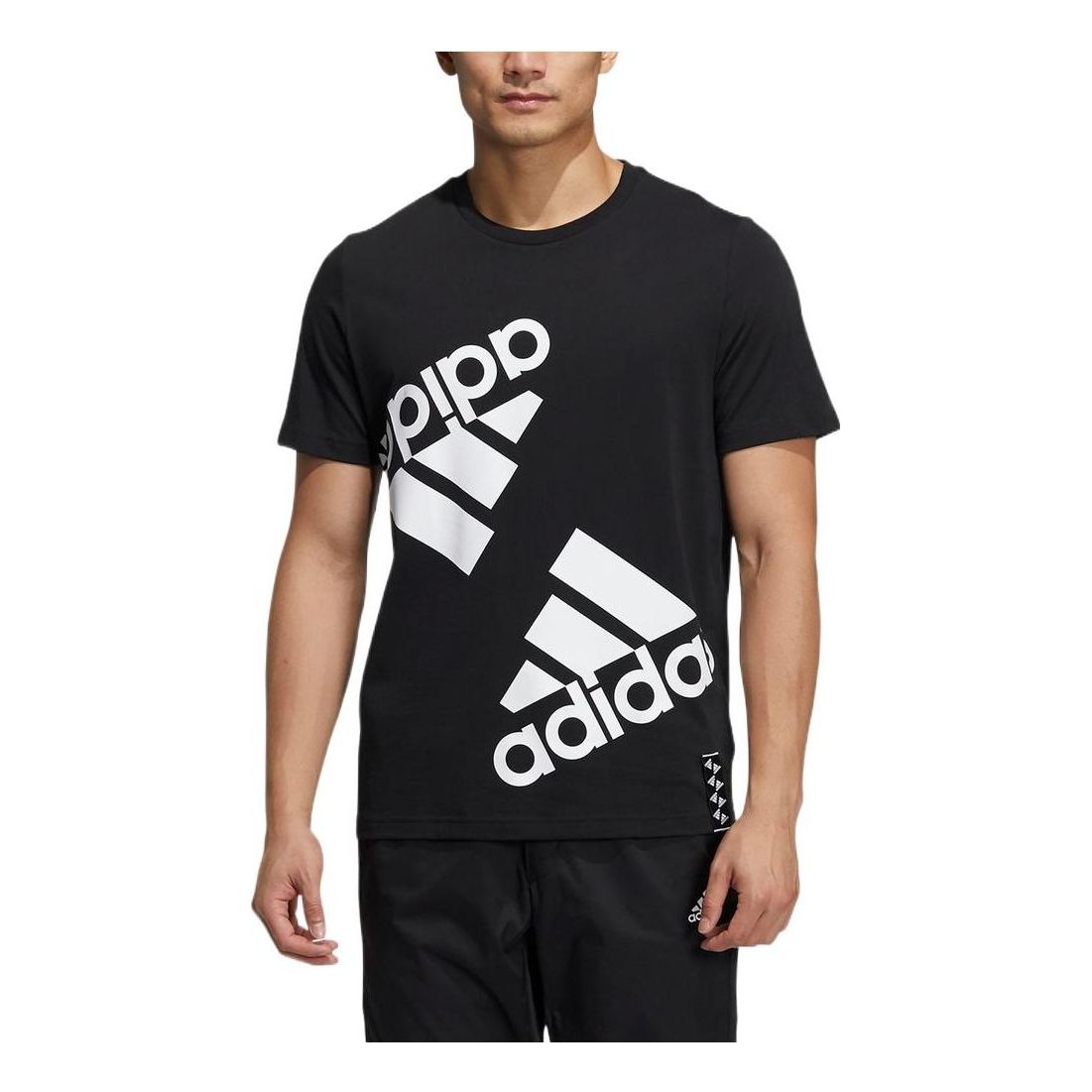 adidas Contrasting Colors Large Logo Printing Sports Gym Round Neck Short Sleeve Black HE7409